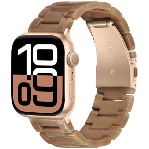 V-MORO Lightweight Bands Compatible with Apple Watch Series 11/10/9/8/7 38/40/41/42mm Fashion Cute Bracelet Band Rose Gold Stainless Steel Buckle Watch Strap for iwatch Series SE/6/5/4/3/2/1,Caramel - Image 1