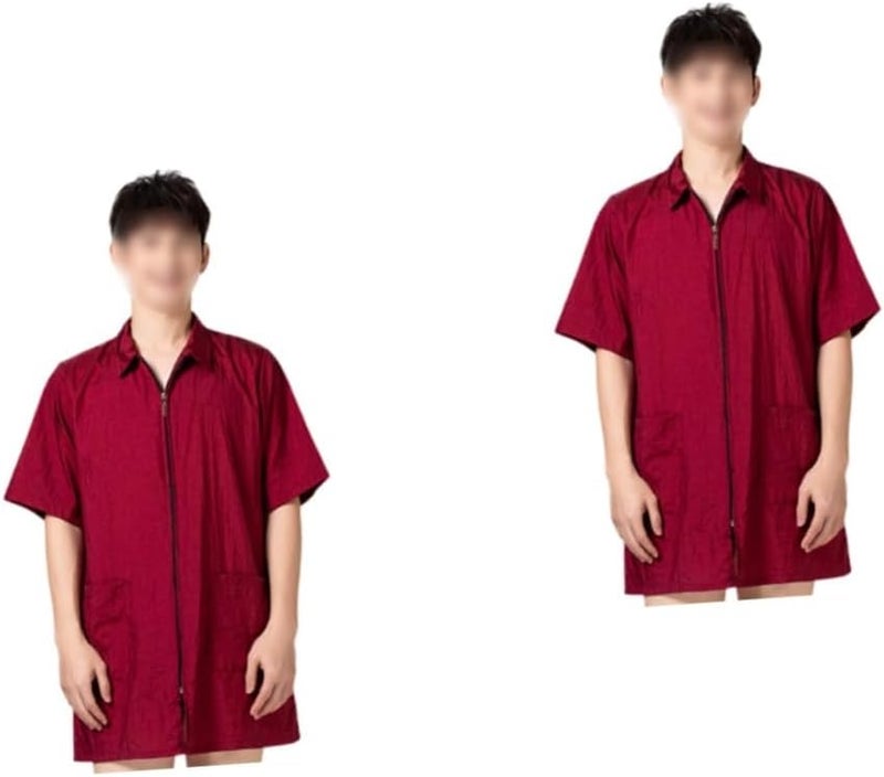 DOITOOL 2pcs Hair Dye Short Sleeve Work Clothes Women Men Grooming Smocks Soft -down Collar Practical Pockets - Image 1