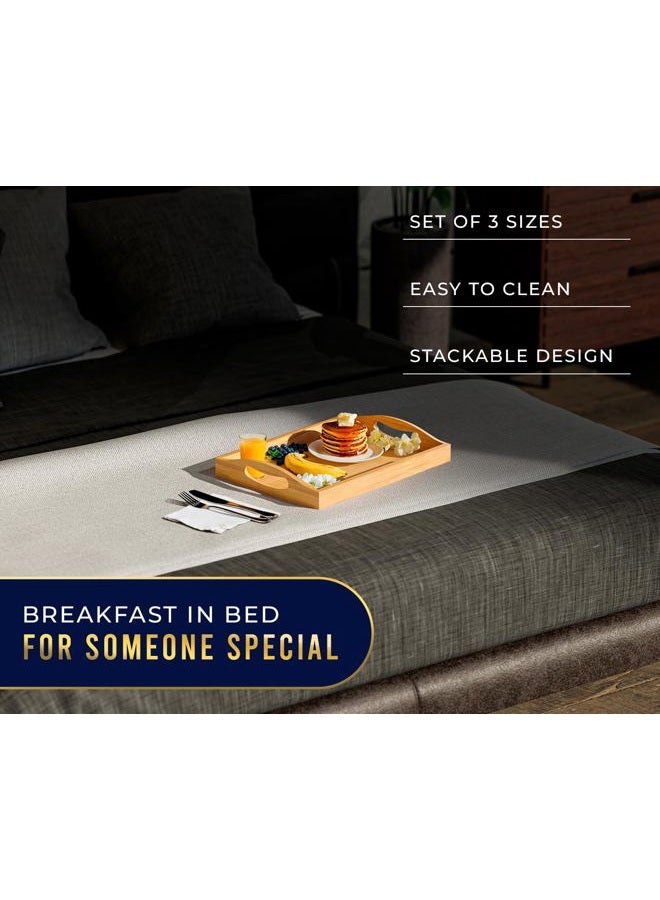 Comfify Set of 3 Bamboo Serving Trays - Ottoman Trays for Entertainment, Food and Décor - Clean, Minimal Design - Image 4