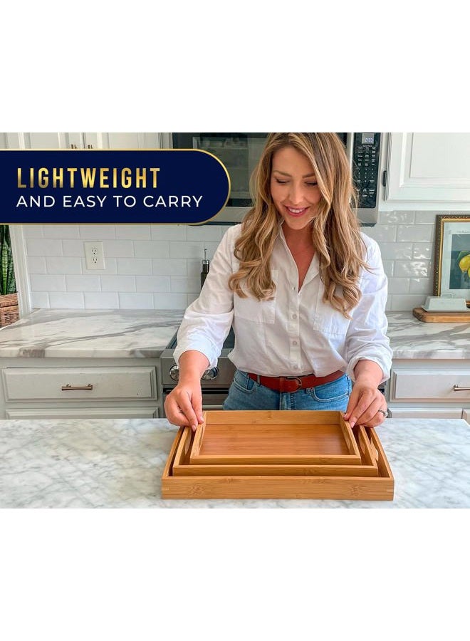 Comfify Set of 3 Bamboo Serving Trays - Ottoman Trays for Entertainment, Food and Décor - Clean, Minimal Design - Image 2
