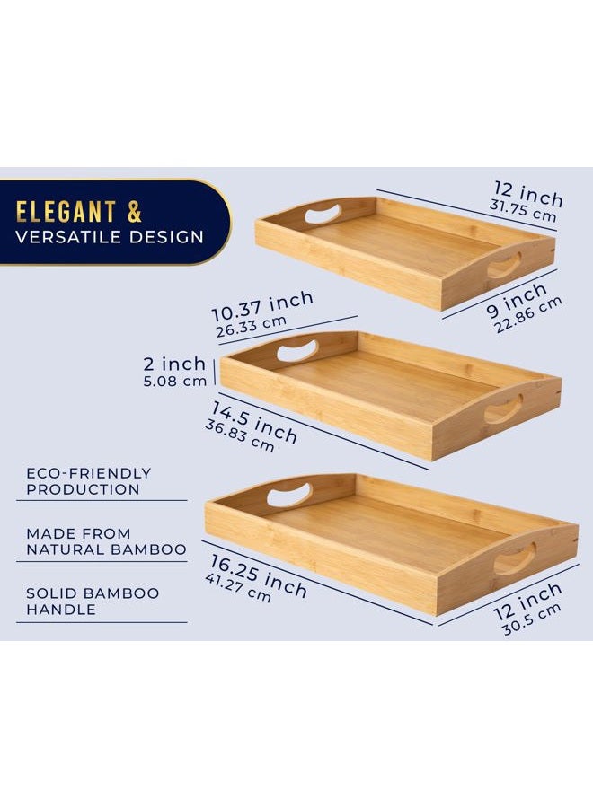 Comfify Set of 3 Bamboo Serving Trays - Ottoman Trays for Entertainment, Food and Décor - Clean, Minimal Design - Image 3