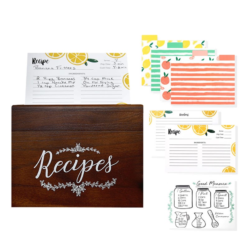 Outshine OUTSHINE Wooden Recipe Box with Cards and Dividers  Farmhouse Recipe Box with Card Dividers  Large Wood Recipe Cards and Box Set  Vintage Recipe Box Dividers 4x6 with Tabs  Recipe Box Holder
