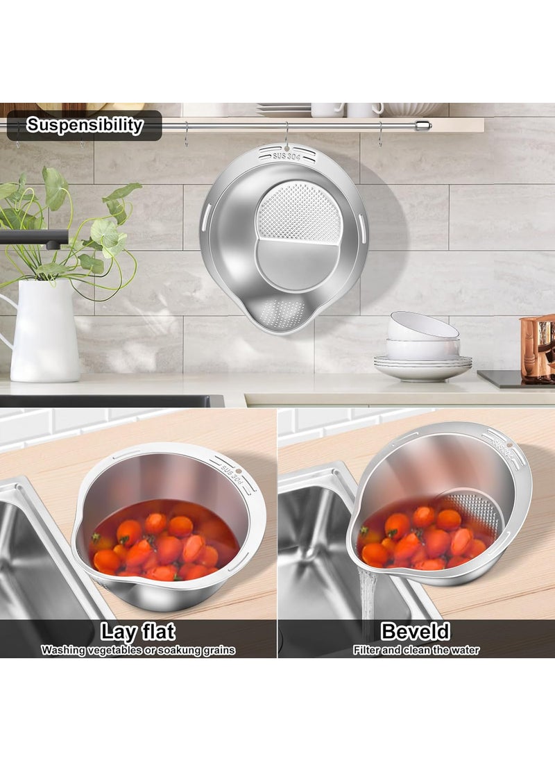 KesaPlan - KesaPlan Rice Washer Strainer Bowl, 4-in-1 Quinoa Washer Bowl Stainless Steel Rice Rinser Strainer Sink Colanders With Side Drainers for Cleaning Fruits, Vegetables, and Beans, Versatile Kitchen Tool - Image 1