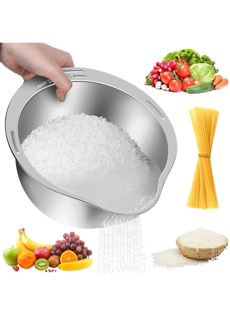 KesaPlan - KesaPlan Rice Washer Strainer Bowl, 4-in-1 Quinoa Washer Bowl Stainless Steel Rice Rinser Strainer Sink Colanders With Side Drainers for Cleaning Fruits, Vegetables, and Beans, Versatile Kitchen Tool - Image 1