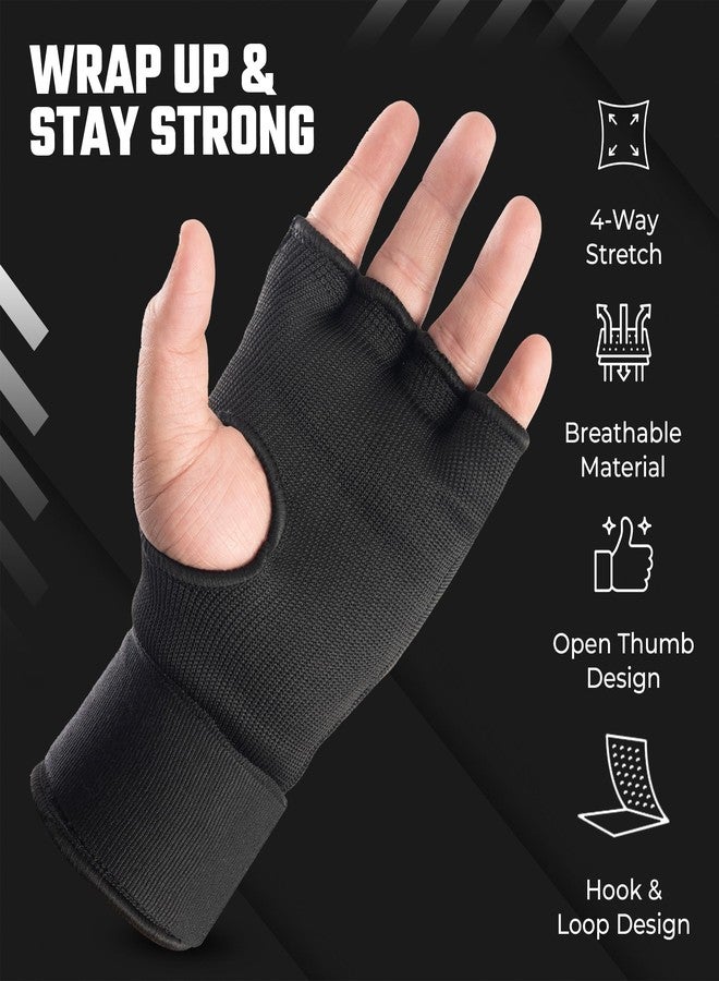 MAALIKPRO Boxing Hand Wraps Gel Inner Gloves | Gel Padded Hand Wraps for for Men & Women, Boxing, MMA, Muay Thai, & Martial Arts | with Long Wrist Wrap (Black, Large) - Image 2