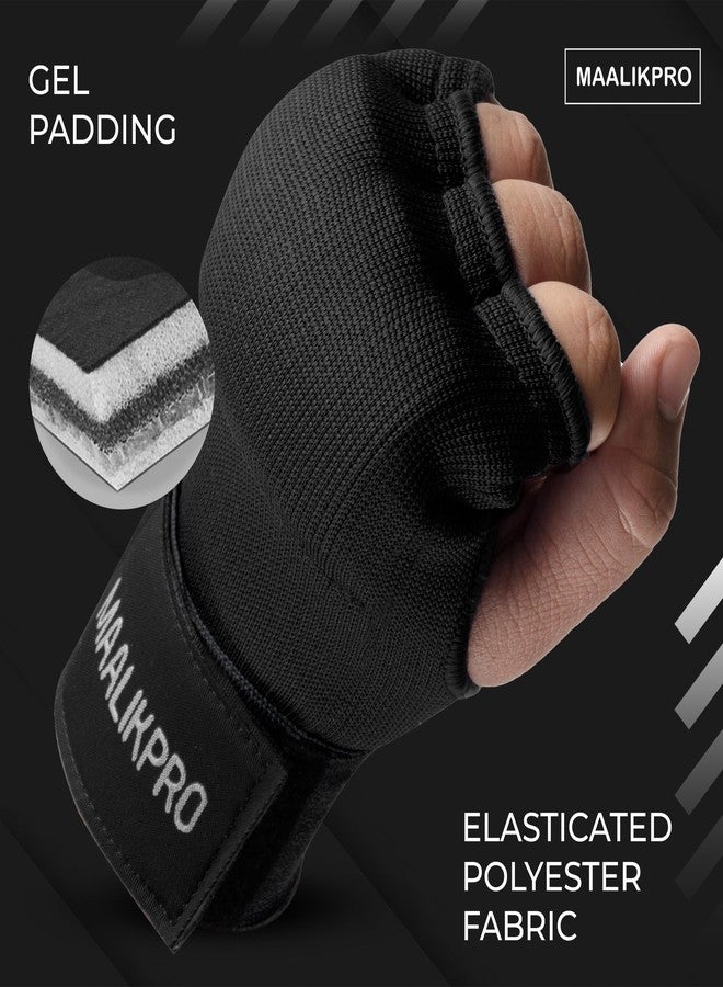 MAALIKPRO Boxing Hand Wraps Gel Inner Gloves | Gel Padded Hand Wraps for for Men & Women, Boxing, MMA, Muay Thai, & Martial Arts | with Long Wrist Wrap (Black, Large) - Image 3