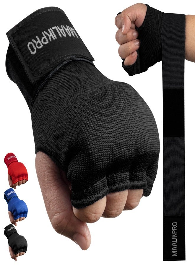 MAALIKPRO Boxing Hand Wraps Gel Inner Gloves | Gel Padded Hand Wraps for for Men & Women, Boxing, MMA, Muay Thai, & Martial Arts | with Long Wrist Wrap (Black, Large) - Image 1