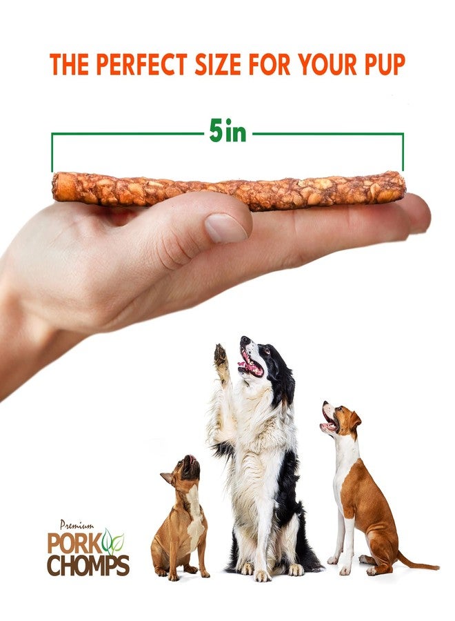 Pork Chomps Dog Chews, 5 Inch Munchy Sticks, 100 Count - Assorted Flavors: Roasted Pork, Chicken, & Bacon - Long-Lasting Treats for Dogs - High Protein, Low Fat, Healthy & Delicious Chews (1 Pack) - Image 4