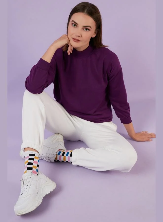 ليلا ليلا سويت شيرت قطن بياقة واقفة نسائي