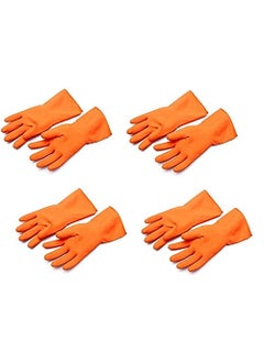 Pacificdeals Pacificdeals Multipurpose Chemical Reusable Waterproof Rubber Safety Hand Gloves Industries Gardening Long Household Dishwashing Clean Latex PVC Gloves for Kitchen Working Men Unisex Orange 4 Pair 