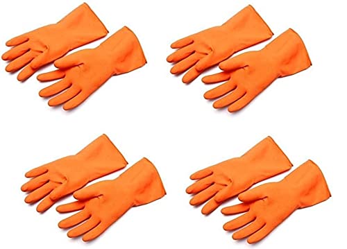 Pacificdeals Multipurpose Chemical Reusable Waterproof Rubber Safety Hand Gloves Industries Gardening Long Household Dishwashing Clean Latex PVC Gloves for Kitchen Working Men Unisex Orange 4 Pair