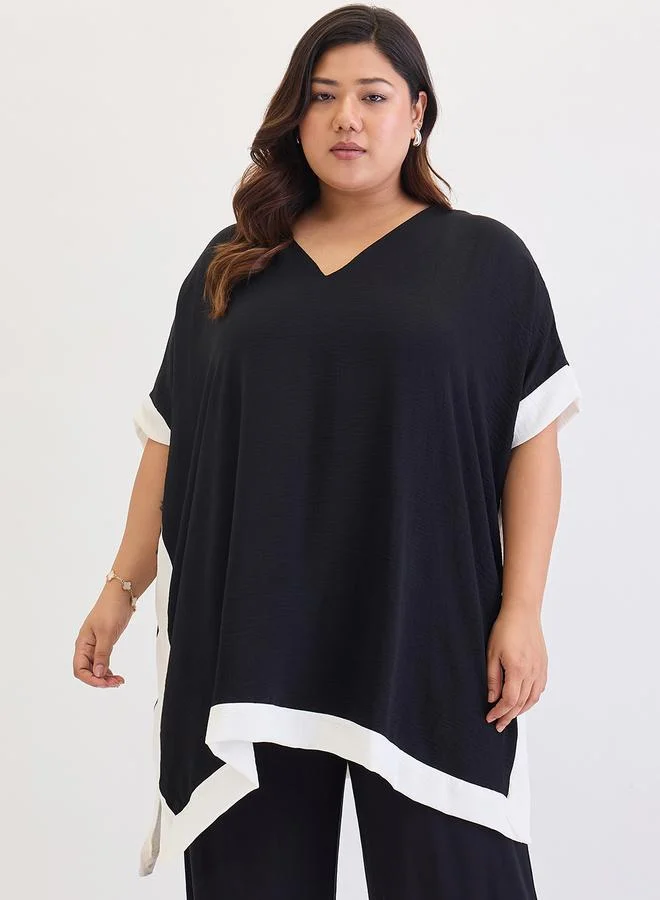 Femmella Femmella Plus Size Black Contrast Trim Detail Tunic