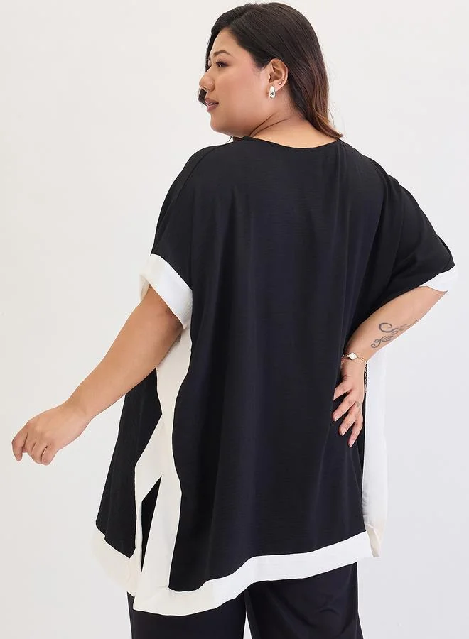Femmella Femmella Plus Size Black Contrast Trim Detail Tunic