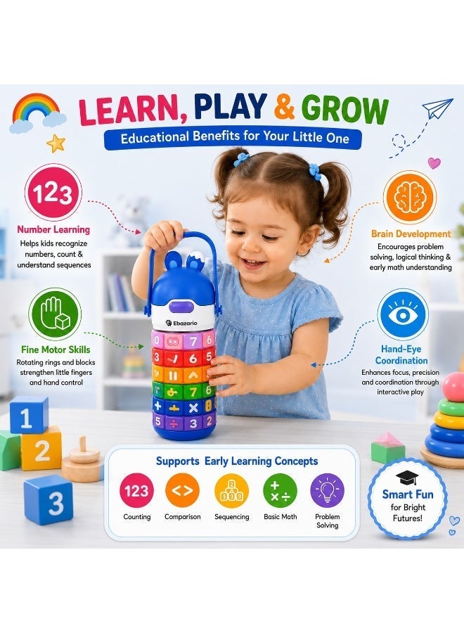 Ebazario Montessori Counting Toy Blue for Toddlers with Rotating Number Rings, Educational Learning Bottle Toy, Preschool Math Activity Game, Brain Development Gift for Boys Girls Kids - Image 3