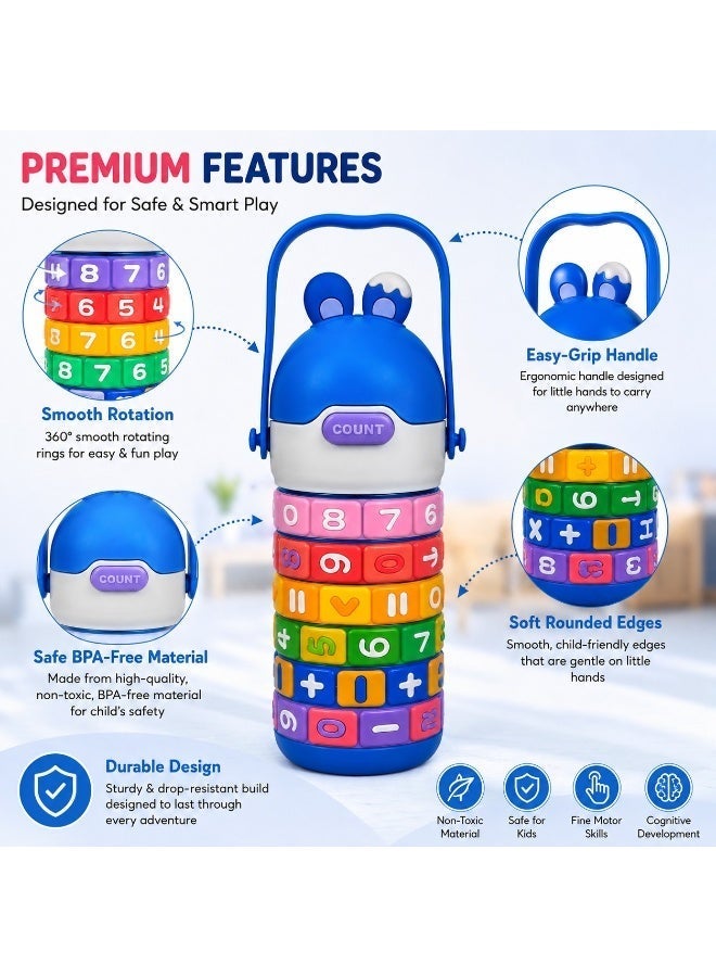 Ebazario Montessori Counting Toy Blue for Toddlers with Rotating Number Rings, Educational Learning Bottle Toy, Preschool Math Activity Game, Brain Development Gift for Boys Girls Kids - Image 2