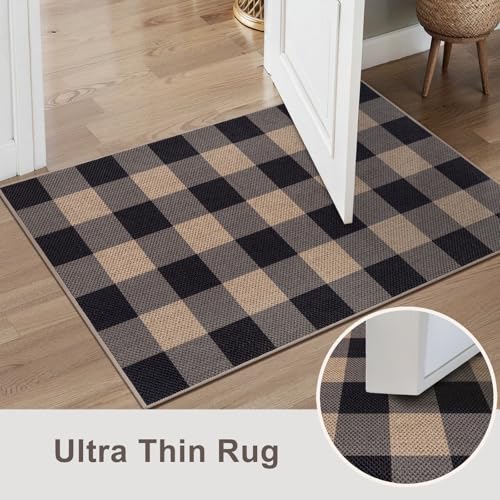 Tangsoo Checkered Easy Jute Rug, 2x3 Washable Ultra Thin Rug for Entryway Non-Slip Black Grey Outdoor Rug,Modern Front Door Mat Carpet for Kitchen Bedroom Porch Doorway - Image 5