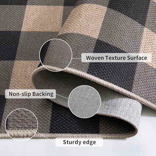 Tangsoo Checkered Easy Jute Rug, 2x3 Washable Ultra Thin Rug for Entryway Non-Slip Black Grey Outdoor Rug,Modern Front Door Mat Carpet for Kitchen Bedroom Porch Doorway - Image 4