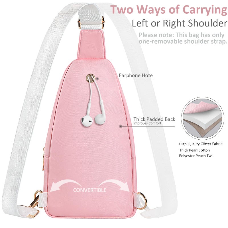 BAOGCOYO Sling Bag for Women Men, Glitter Crossbody Bags, Cute Mini Hiking Daypack, Casual Chest Shoulder Bag for Outdoors Travel (Pink Bling Sparkly) - Image 4