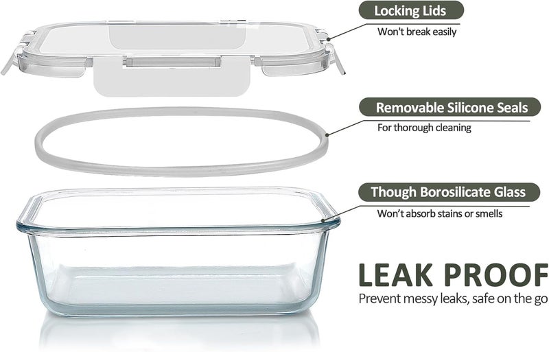 M MCIRCO [8-Pack,30 oz]Glass Meal Prep Containers,MCIRCO Glass Food Storage Containers,Airtight Glass lunch Containers with Lids - BPA-Free Microwave, Oven, Freezer and Dishwasher, White - Image 3