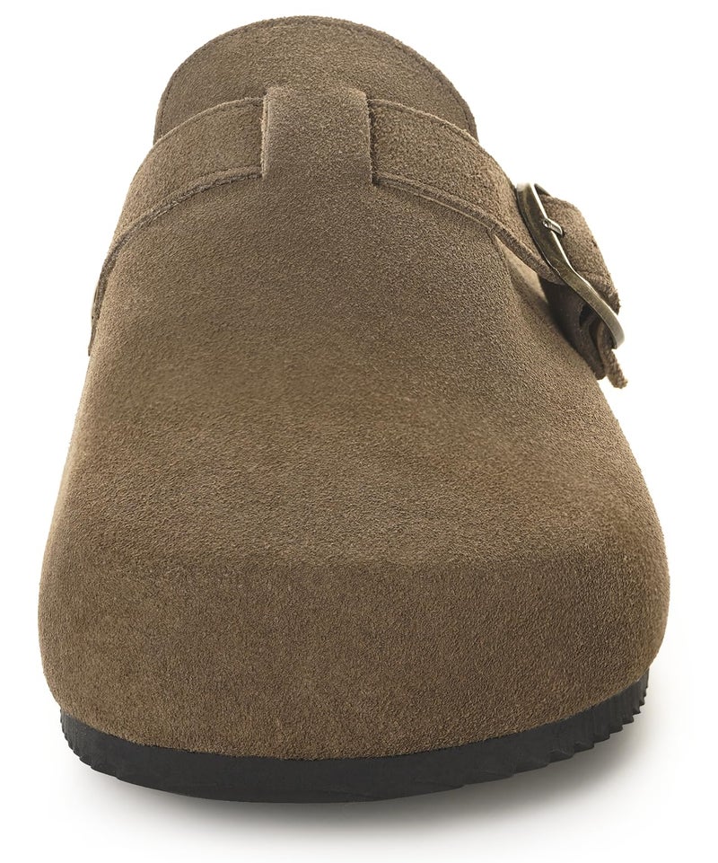 Intini Genuine Suede Leather Clogs for Womens Mens Slip on Mules Antislip Cork Sandals with Arch Support Potato Shoes Buckle Light Coffee - Image 2