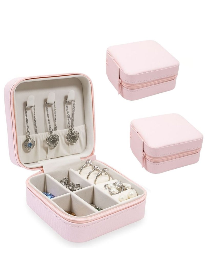 MXM Mini Jewelry Box, Portable Travel Leather Case Organizer for Ring, Pendant, Earring, Necklace, Bracelet Storage (2Pack-Multi, Small) - Image 1