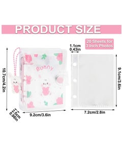 Y&D 20 Sheets 40 Pockets 3 Inch Mini Photo Album in Loose Leaf Refillable 3-Rings Transparent Photocard Binder Kpop Holder Book with Cute Pendant for Picture Cards Storage Pink Rabbit  - Image 4