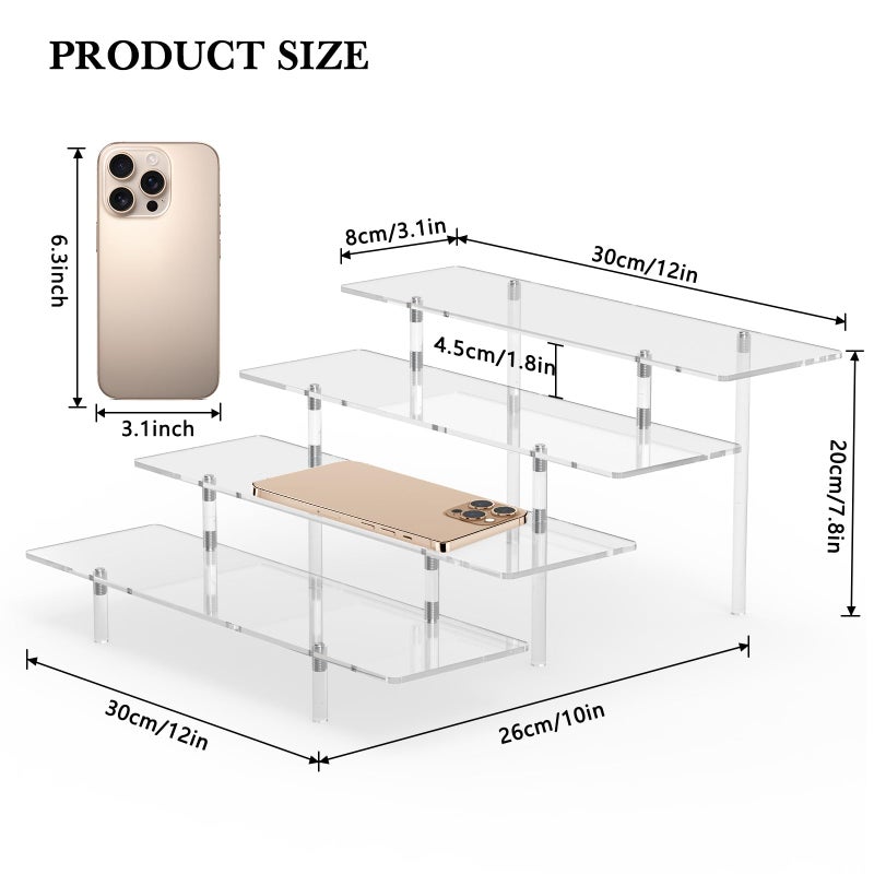 CHONOVO Acrylic Display Riser Stand Shelf Clear 4 Tier Cupcake Stand Perfume Display Holder Figures Desktop Decoration and Organizer Showcase Toys Retail Display Rack Candy Dessert Buffet 4 Step Collection (1 PACK) - Image 2