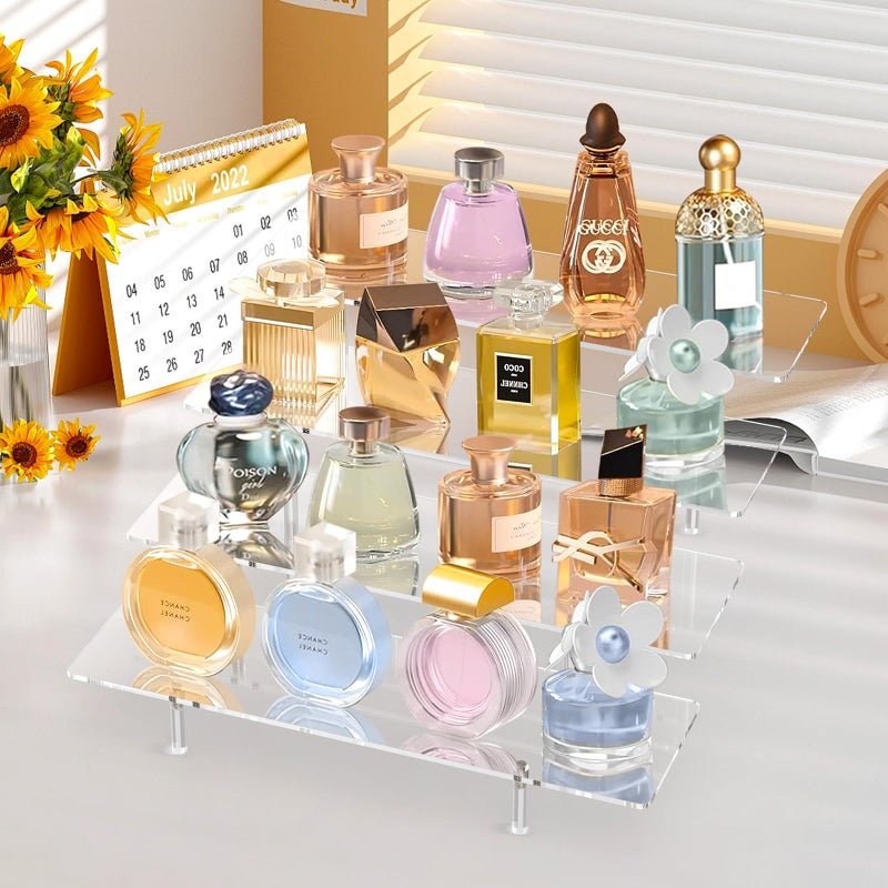 CHONOVO Acrylic Display Riser Stand Shelf Clear 4 Tier Cupcake Stand Perfume Display Holder Figures Desktop Decoration and Organizer Showcase Toys Retail Display Rack Candy Dessert Buffet 4 Step Collection (1 PACK) - Image 5