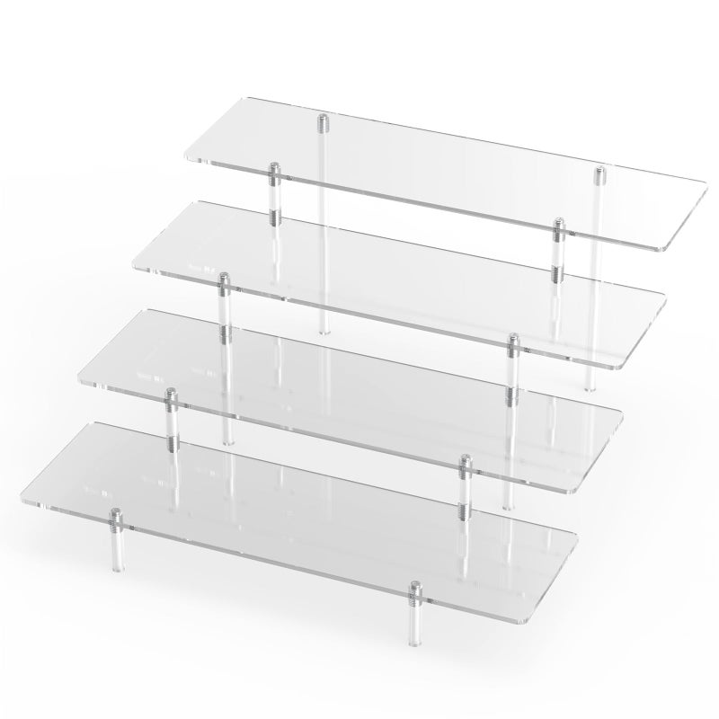 CHONOVO Acrylic Display Riser Stand Shelf Clear 4 Tier Cupcake Stand Perfume Display Holder Figures Desktop Decoration and Organizer Showcase Toys Retail Display Rack Candy Dessert Buffet 4 Step Collection (1 PACK) - Image 1