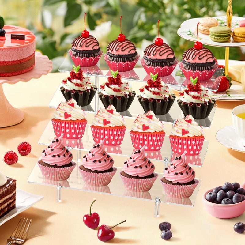 CHONOVO Acrylic Display Riser Stand Shelf Clear 4 Tier Cupcake Stand Perfume Display Holder Figures Desktop Decoration and Organizer Showcase Toys Retail Display Rack Candy Dessert Buffet 4 Step Collection (1 PACK) - Image 4