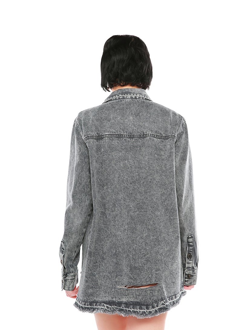 لندن راج جاكيت جينز مغسول بالحامض باللون الرمادي - Image 5