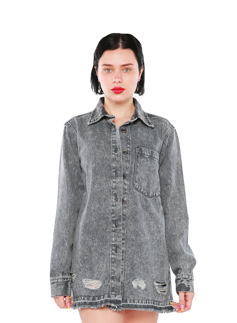 لندن راج جاكيت جينز مغسول بالحامض باللون الرمادي - Image 1