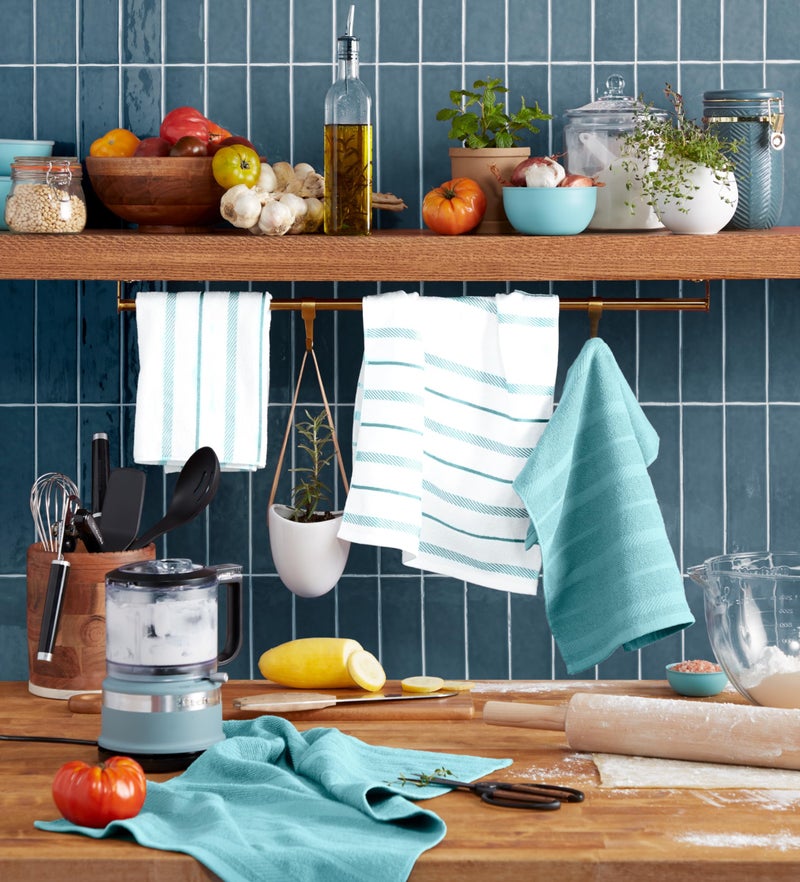 KitchenAid Albany Kitchen Towel 4-Pack Set  Mineral Water Aqua/White  16""x26"" - Image 2
