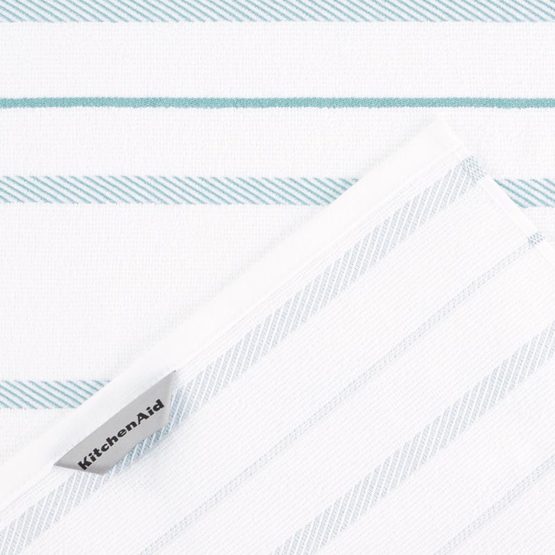 KitchenAid Albany Kitchen Towel 4-Pack Set  Mineral Water Aqua/White  16""x26"" - Image 5