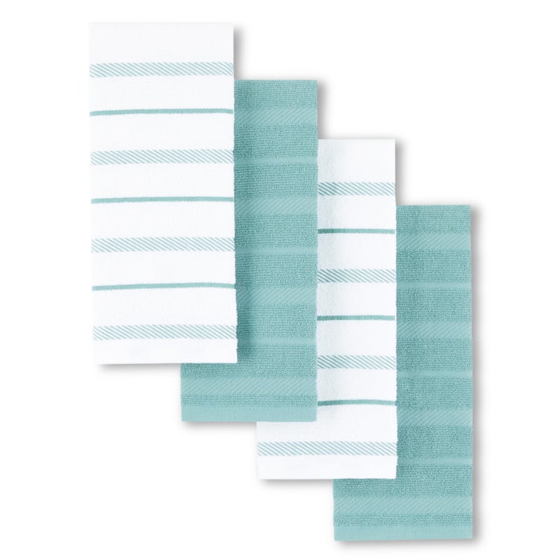 KitchenAid Albany Kitchen Towel 4-Pack Set  Mineral Water Aqua/White  16""x26"" - Image 1