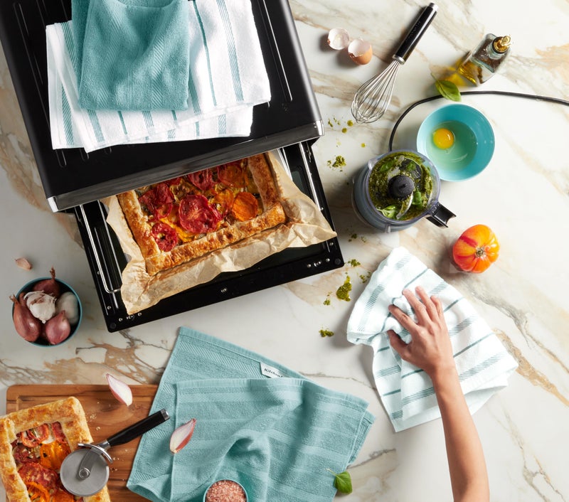 KitchenAid Albany Kitchen Towel 4-Pack Set  Mineral Water Aqua/White  16""x26"" - Image 3