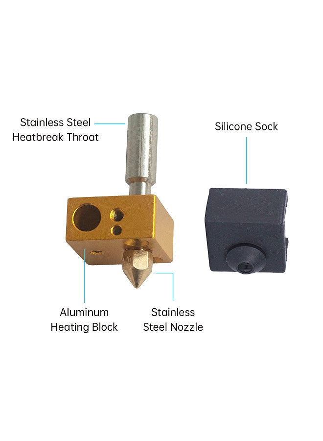 3D Printer Parts Heatbreak Throat + Silicone Sock + Heater Block + MK8 Nozzle Set Compatible with CR10/ender3 Series 3D Printers  - Image 3
