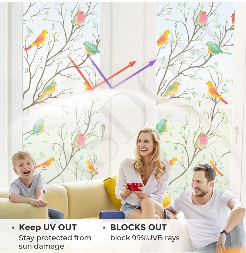 WISDOM Window Glass Decorative Frosted Heat Control Film Self Adhesive Window Film (24" x 120, Birds Frosted) - Image 2