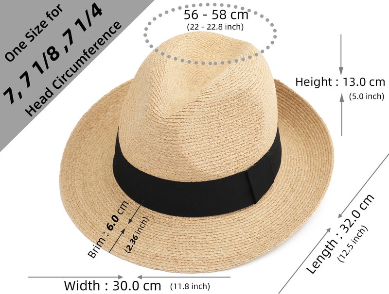 Pro Celia Raffia Straw Fedora Hat for Women and Men, Summer Beach Sun Protection, Packable Adjustable Design (US, Alpha, Medium, Beige-6cm Brim) - Image 4