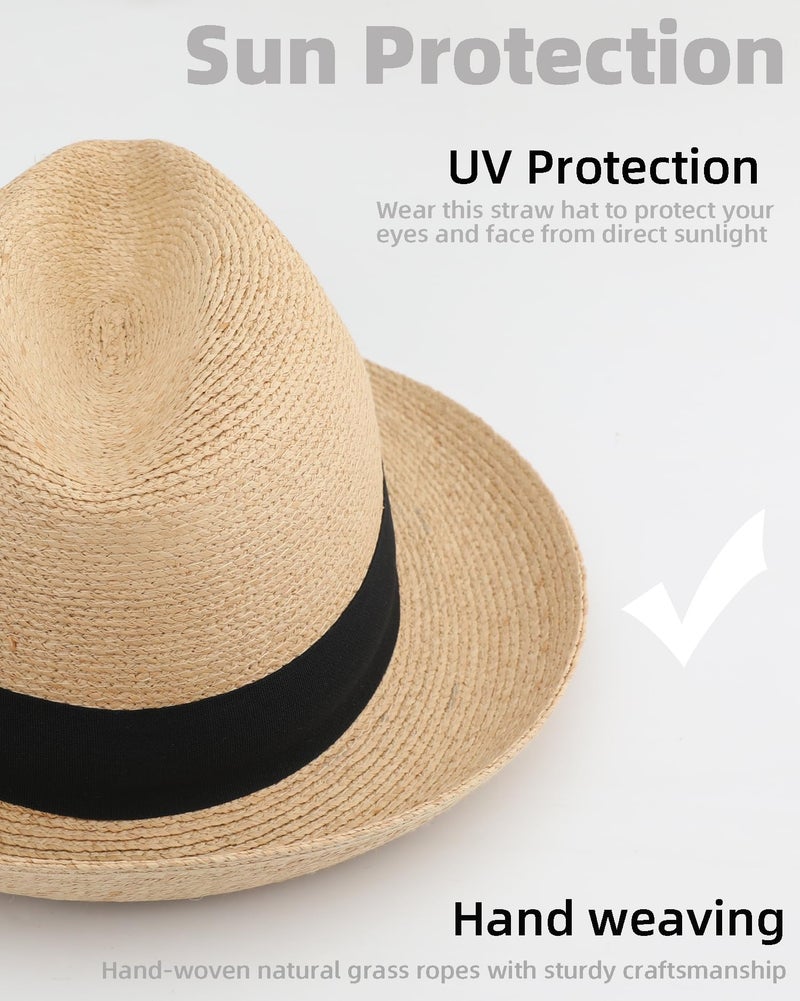 Pro Celia Raffia Straw Fedora Hat for Women and Men, Summer Beach Sun Protection, Packable Adjustable Design (US, Alpha, Medium, Beige-6cm Brim) - Image 5
