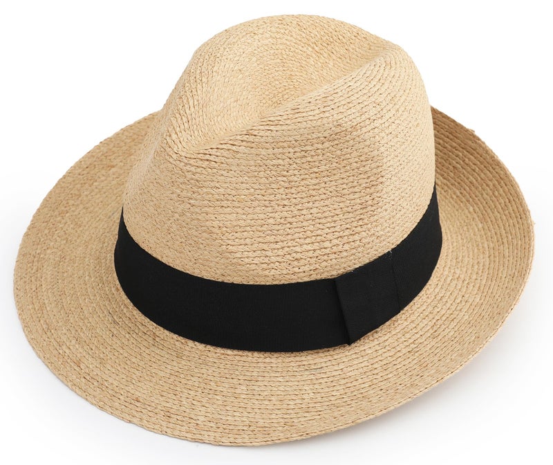 Pro Celia Raffia Straw Fedora Hat for Women and Men, Summer Beach Sun Protection, Packable Adjustable Design (US, Alpha, Medium, Beige-6cm Brim) - Image 1