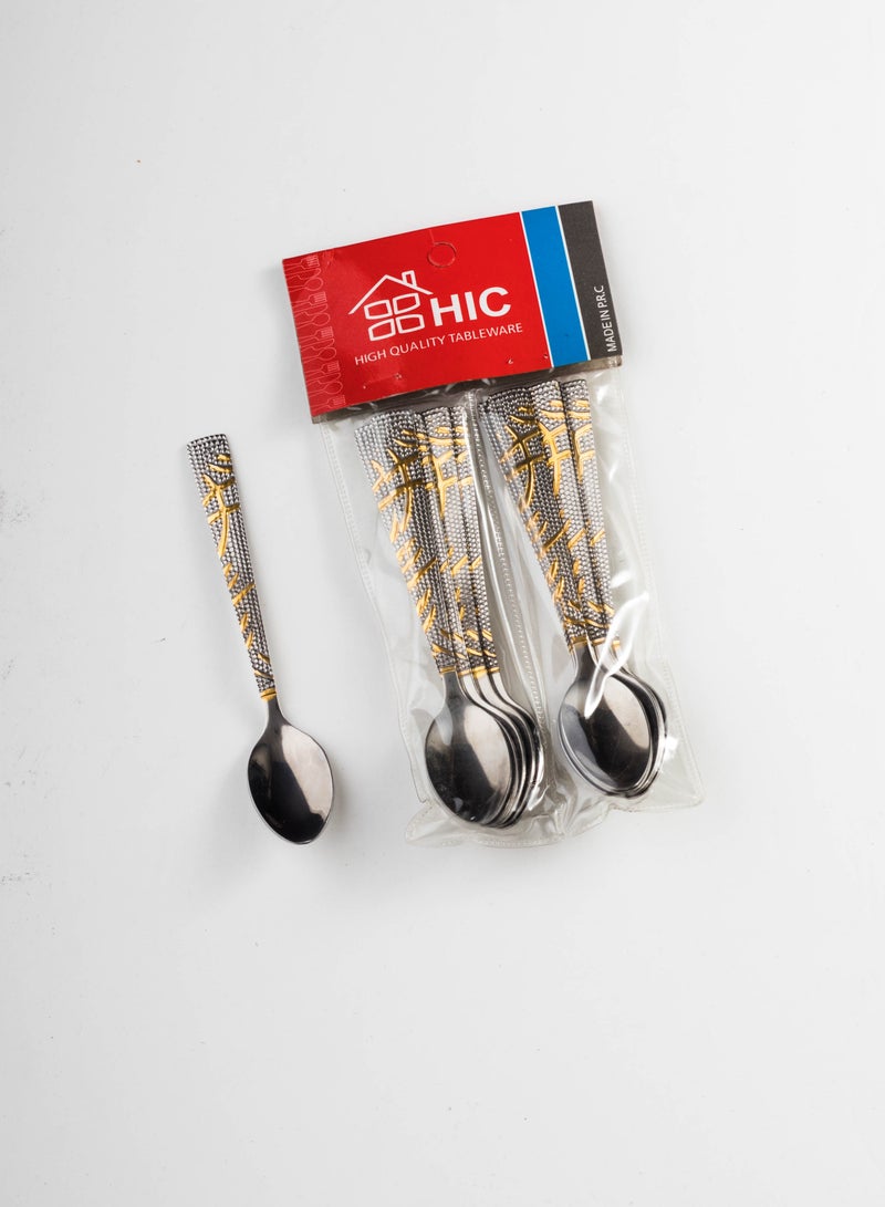 هيك طقم ملاعق شاي ستانلس ستيل مع ذهبي 12 قطعة - Image 3