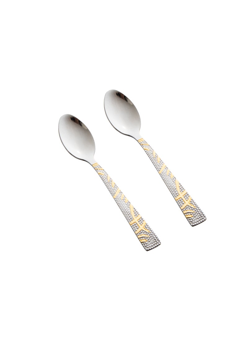 هيك طقم ملاعق شاي ستانلس ستيل مع ذهبي 12 قطعة - Image 2