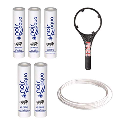 Noir Aqua RO PP Spun Filter 5pcs, 10 inch, 5 Micron + 1 Spanner + 2 Mtr Free Pipe | Suitable for All Types of RO Water purifiers, Water Filter Candle Cartridge - Image 1