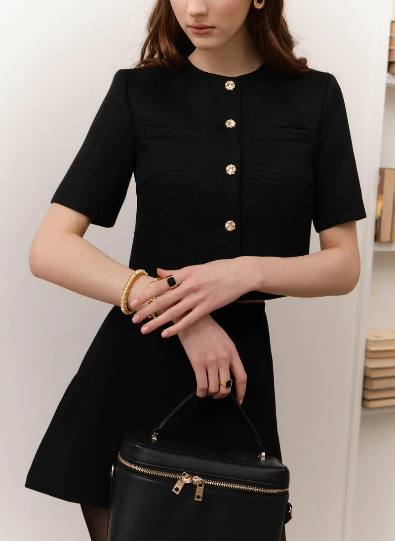 Lichi Short-sleeved tweed jacket with textured buttons
