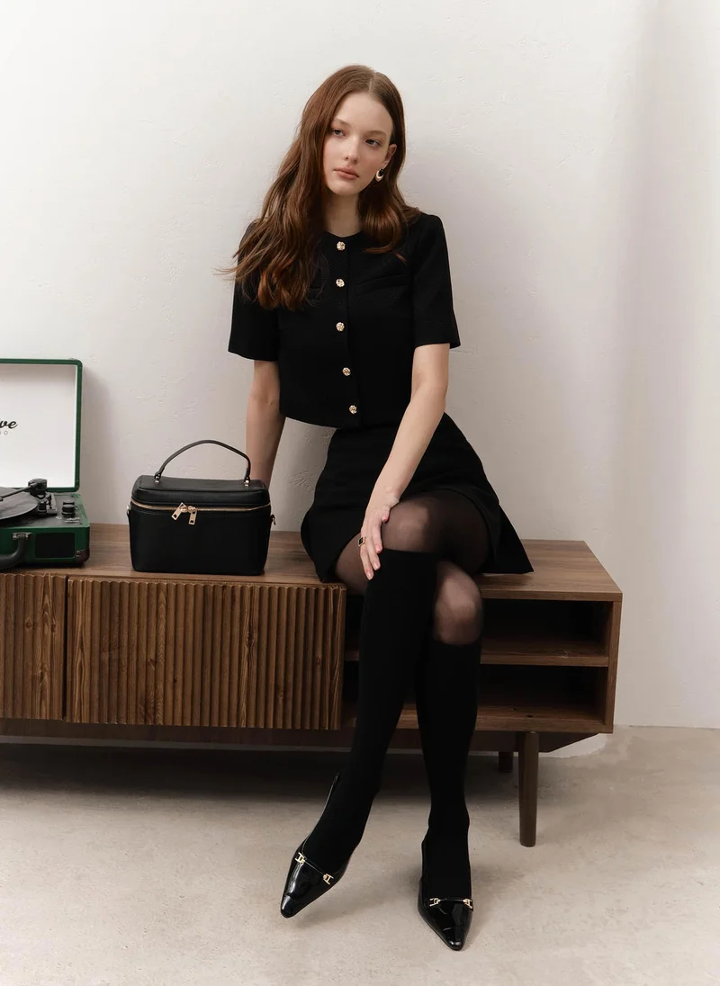 Lichi Short-sleeved tweed jacket with textured buttons