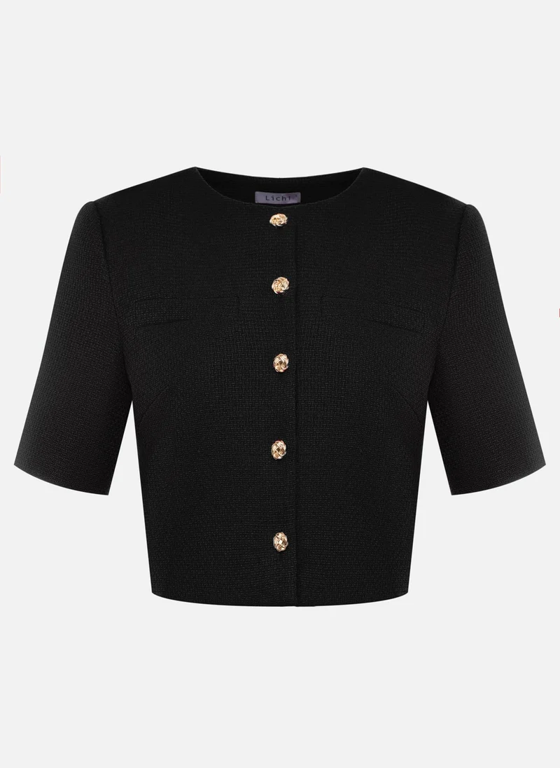 Lichi Short-sleeved tweed jacket with textured buttons