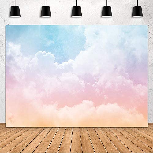MEHOFOND 10x7ft Rainbow Cloud Birthday Backdrop Party Decoration Wedding Party Blue Colorful Sky Photography Background Banner Girl Birthday Cake Smash Studio Photo Props