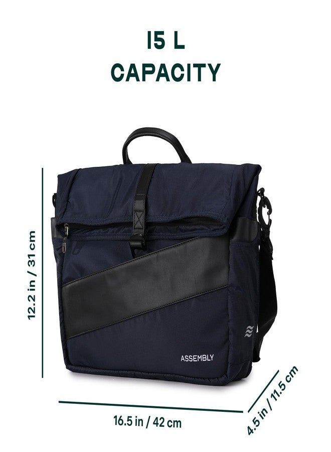 THE ASSEMBLY Assembly Oblique 15.6-inch Laptop Messenger Bag for Men & Women, Professional Office & Travel Shoulder Bag with Organiser, Passport Pocket and Trolley Sleeve - Navy Blue - Image 4
