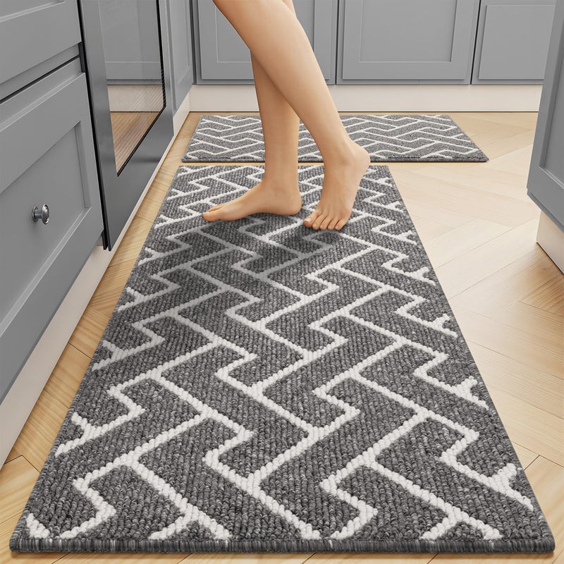 hicorfe Kitchen Rugs and Mats Sets,Non-Slip 2 Pieces Absorbent 100% Polypropylene Rug,Comfort Kitchen Runner Mat,Washable for Kitchen,Sink,Laundry(20" x 31.5" Plus 20" x 48",Grey) - Image 1